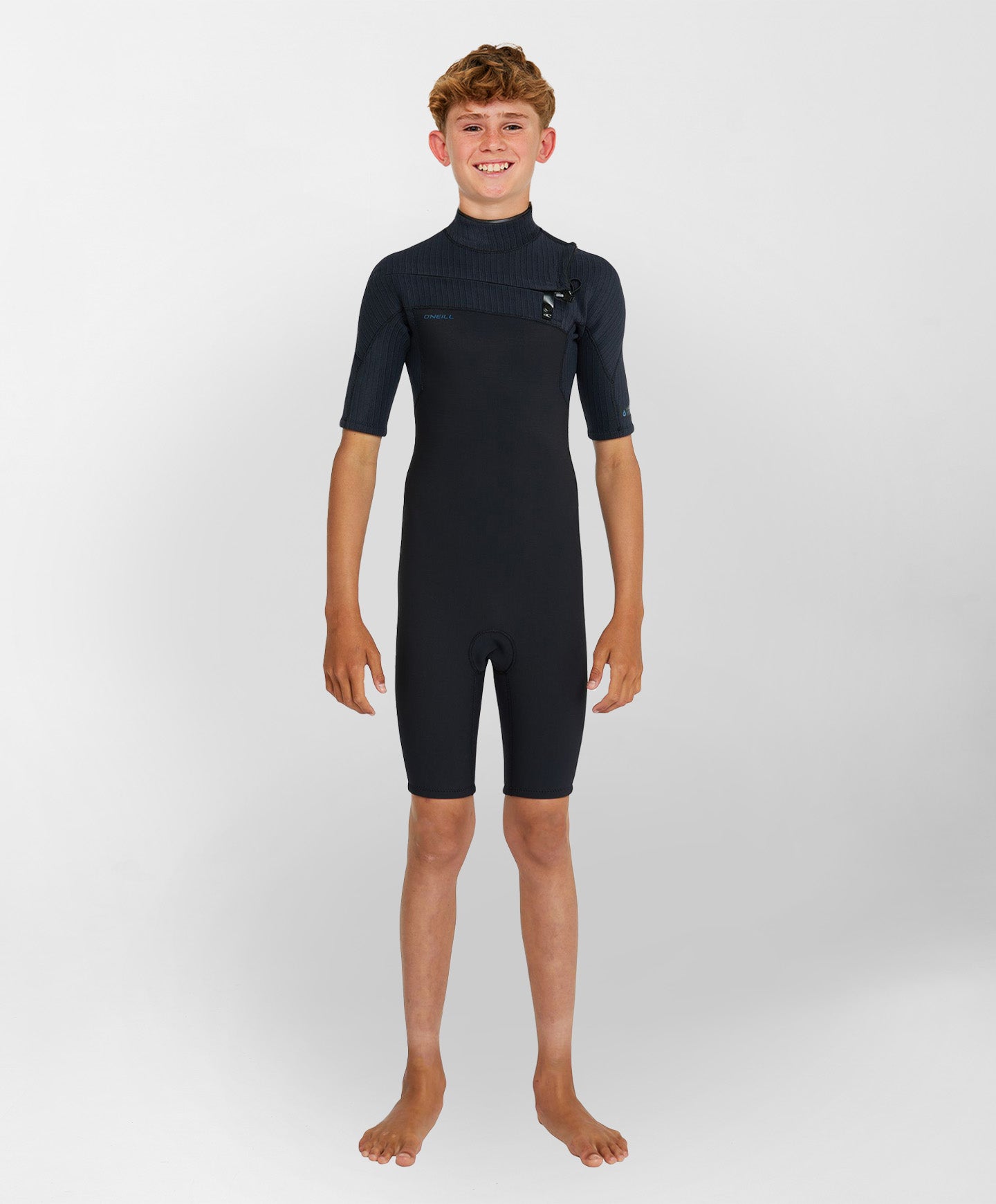 Boy's HyperFreak 2mm Short Sleeve Springsuit Chest Zip Wetsuit - Black