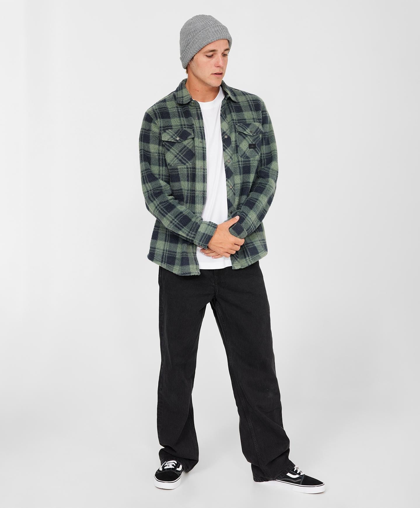 Glacier Plaid High Pile Superfleece - Dark Olive
