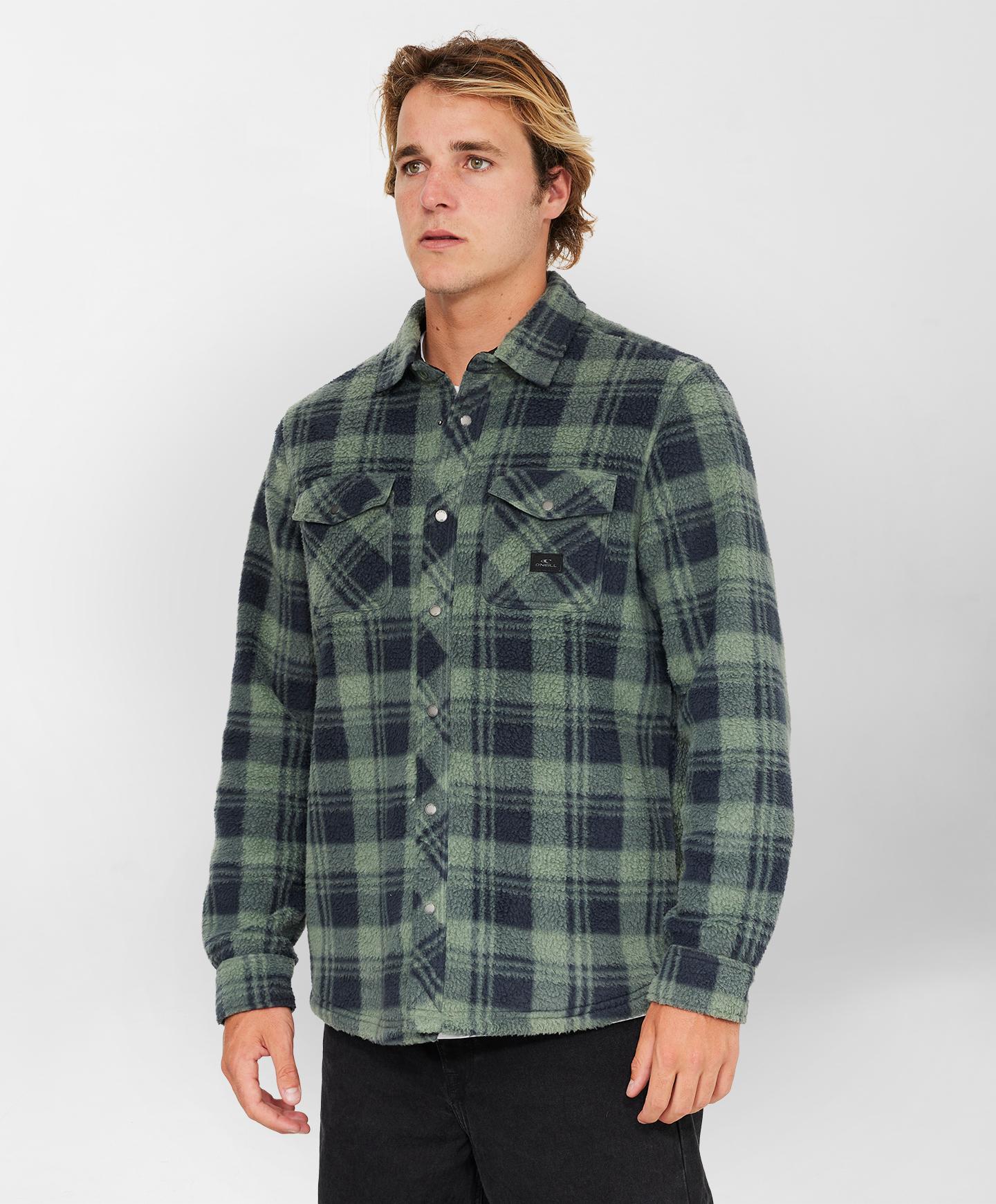 Glacier Plaid High Pile Superfleece - Dark Olive