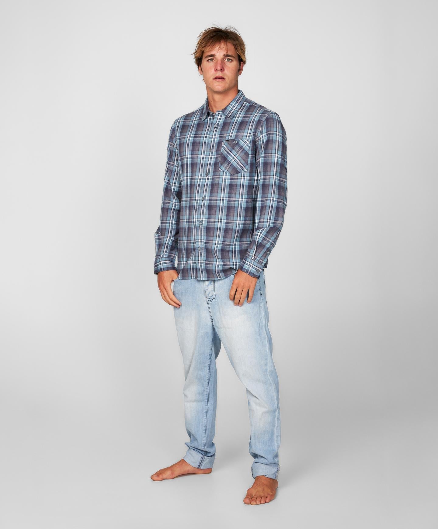 Redmond Plaid Stretch Flannel Shirt - Scrub Blue